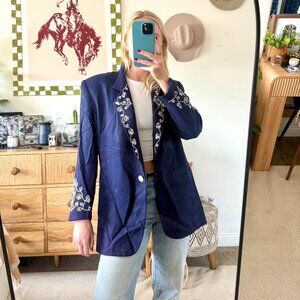 THE LA COSTA SOA NAVY BLUE VINTAGE SEQUIN BLAZER WOMENS LARGE